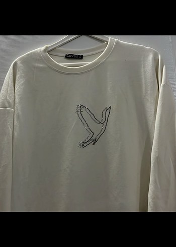 Beyaz Uzun Kollu Salaş Sweatshirt - Görsel 2