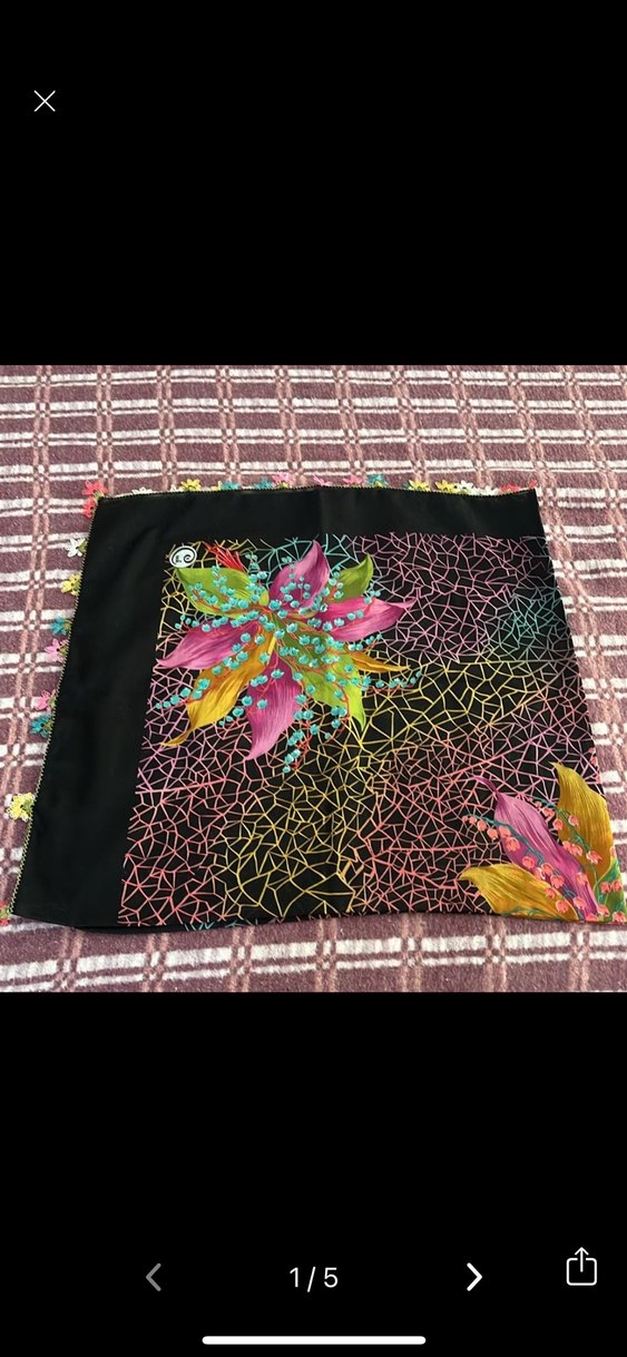 Cenk iğne oyası yazma tülbent siyah - Görsel 2