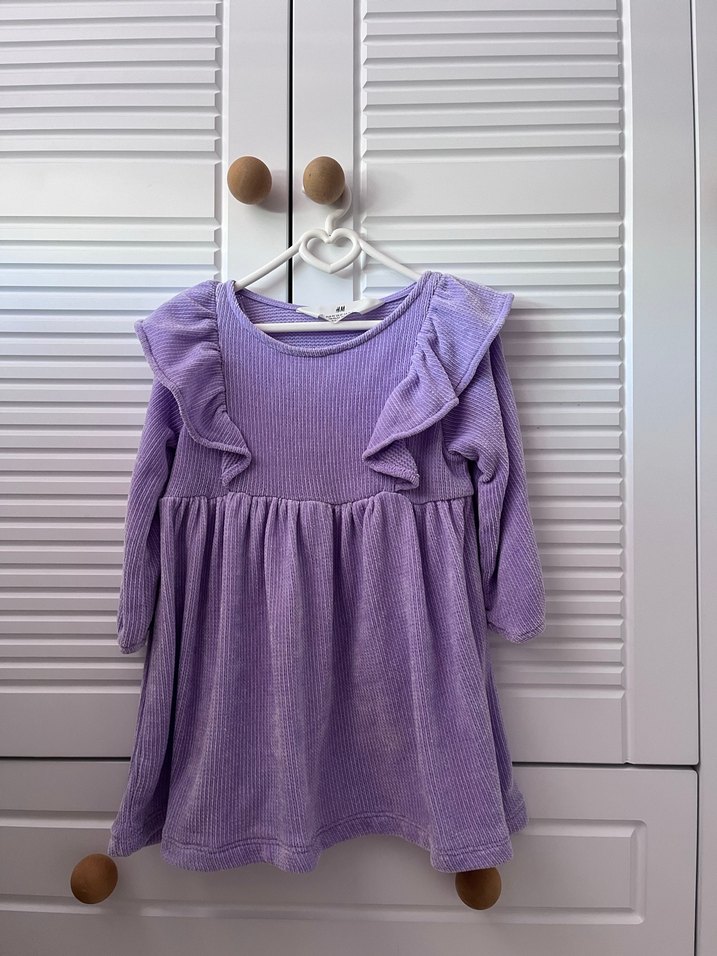 Mor Uzun Kollu Kız Çocuk Triko Elbise - Görsel 3