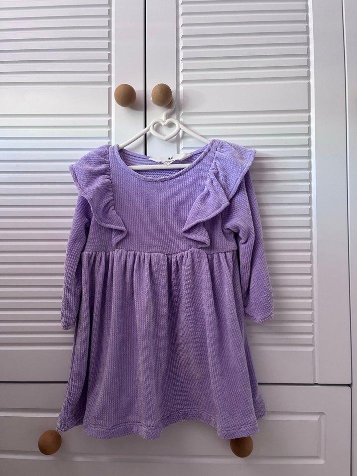 Mor Uzun Kollu Kız Çocuk Triko Elbise - Görsel 2