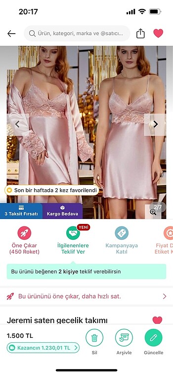 Diğer Jeremi saten gecelik