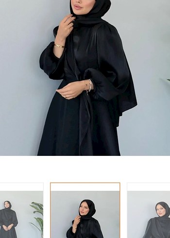 Siyah Uzun Drapeli Kadın Elbise şalıyla birlikte - Görsel 4