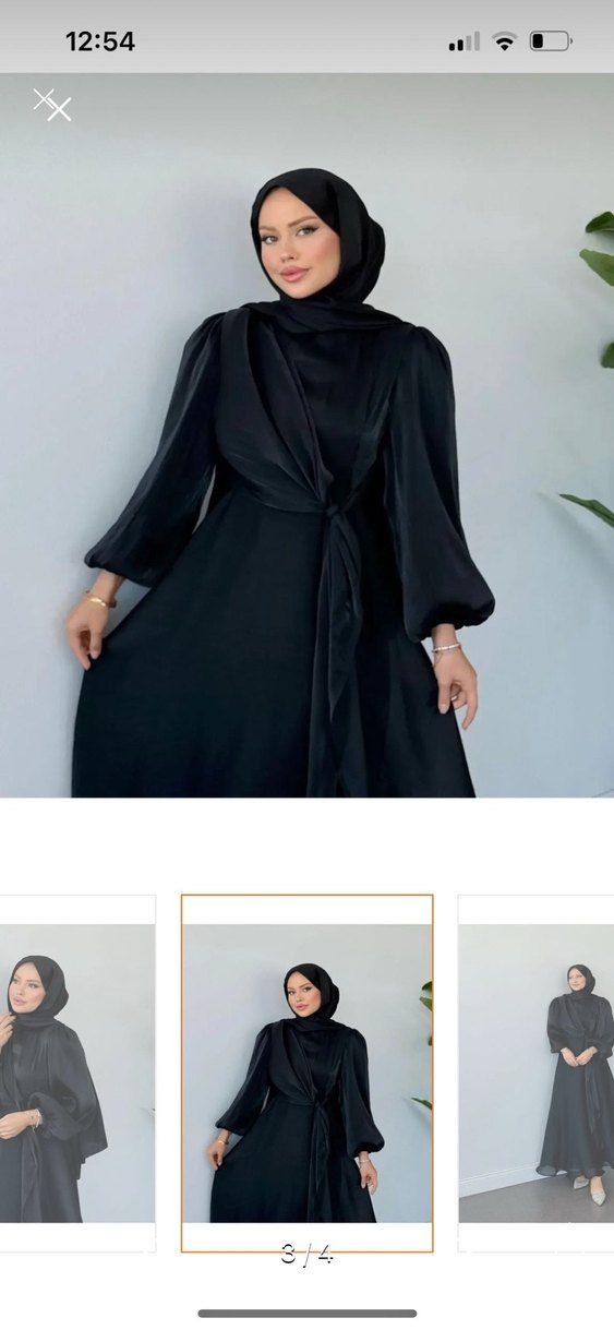 Siyah Uzun Drapeli Kadın Elbise şalıyla birlikte - Görsel 3