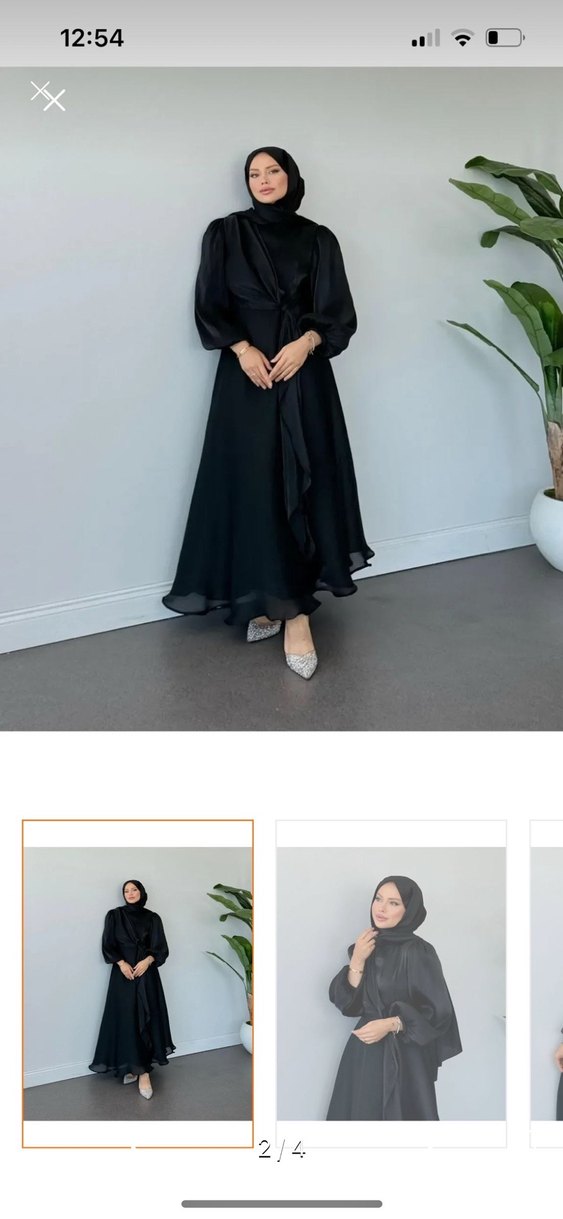 Siyah Uzun Drapeli Kadın Elbise şalıyla birlikte - Görsel 2