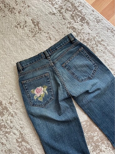 Y2K Vintage Düşük Bel İspanyol Paça Jean