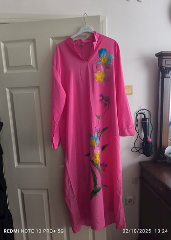 Diğer Pembe Uzun Bohem Desenli Kadın Elbise