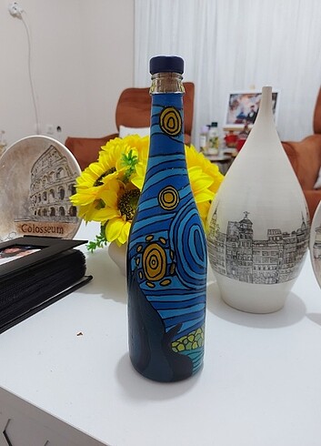 Vangogh temalı el yapımı cam dekoratif şişe 