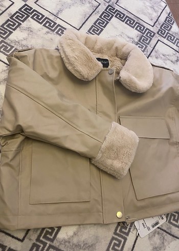 Kürklü Bej Deri Kadın Ceket - Görsel 6