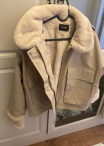Kürklü Bej Deri Kadın Ceket - Görsel 3