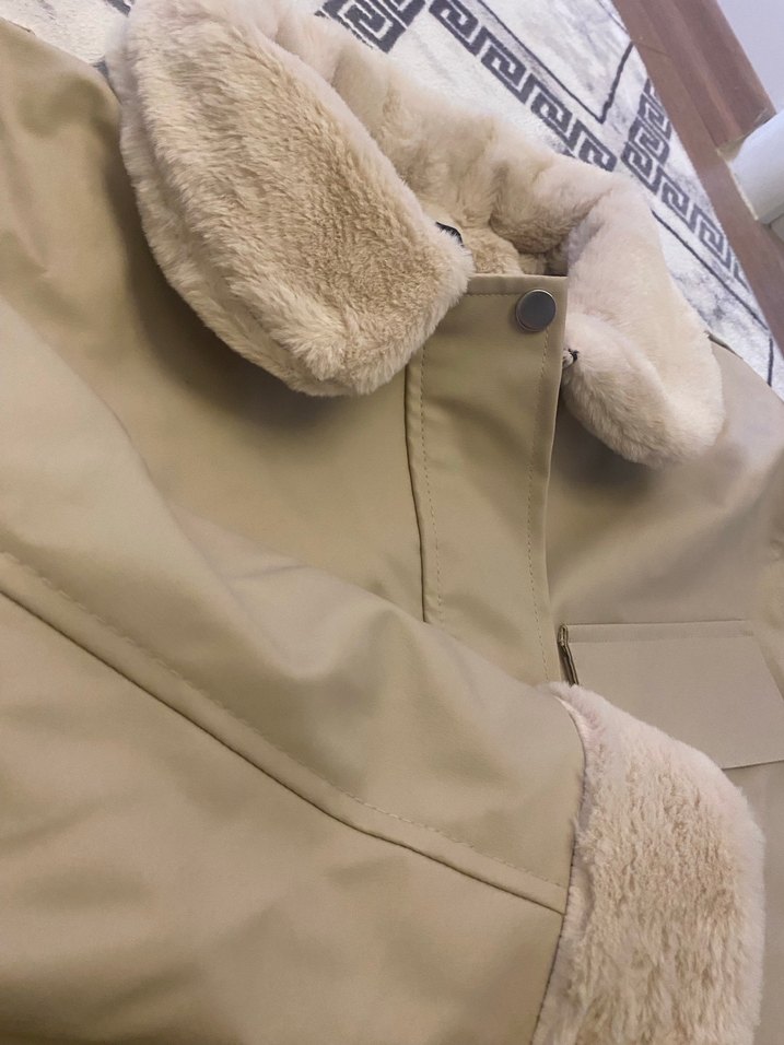 Kürklü Bej Deri Kadın Ceket - Görsel 5