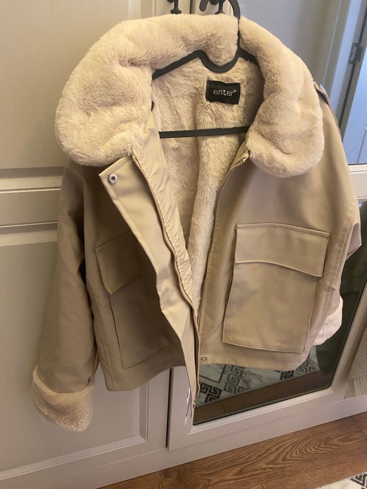 Kürklü Bej Deri Kadın Ceket - Görsel 3