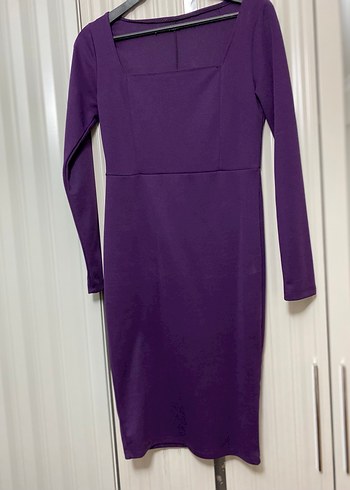 Mor Uzun Kollu Midi Elbise - Görsel 2