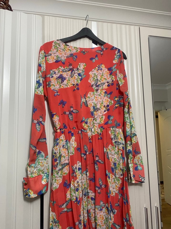 Renkli Çiçekli Uzun Kol Bohem Elbise - Görsel 3