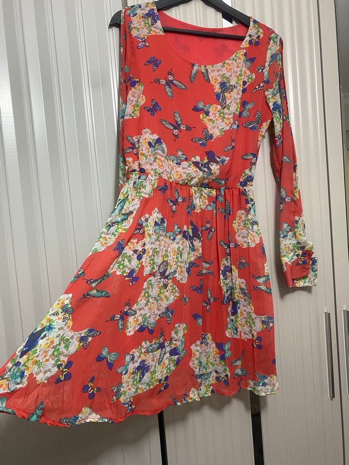 Renkli Çiçekli Uzun Kol Bohem Elbise - Görsel 2