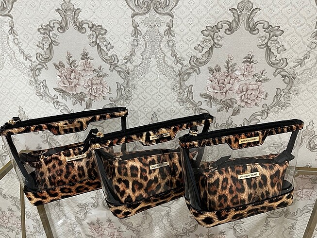 Victoria s Secret Victoria's secret leopar desen ikili set makyaj çantası