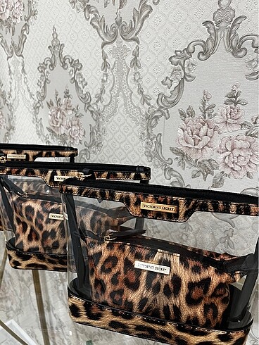 Victoria's secret leopar desen ikili set makyaj çantası
