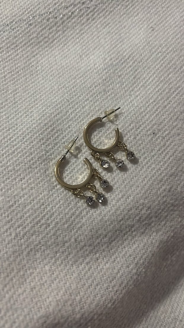 Taşlı gold küpe - Görsel 2