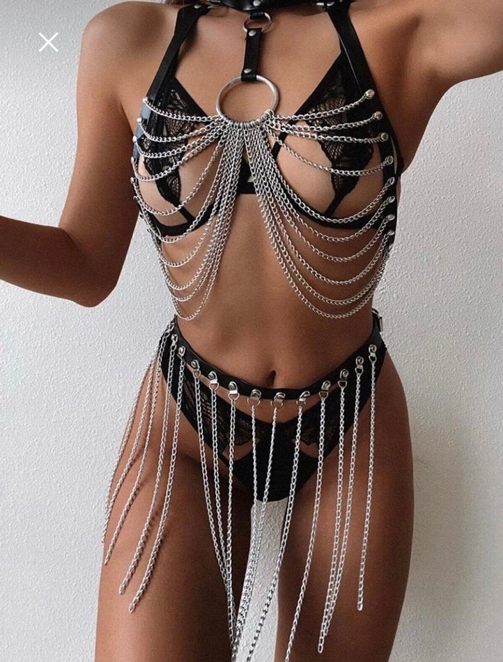 Zincir Detaylı Siyah Gotik Vücut Zinciri - Görsel 2