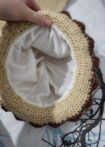 Nakışlı Bohem Bej yetişkin  Bere ve Atkı Seti - Görsel 4