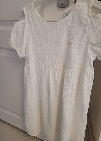 U.S Polo Assn. Kız Çocuk Beyaz Keten Elbise