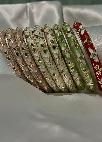 Accessorize 2 adet Mor pembe ve krem mineli bilezik