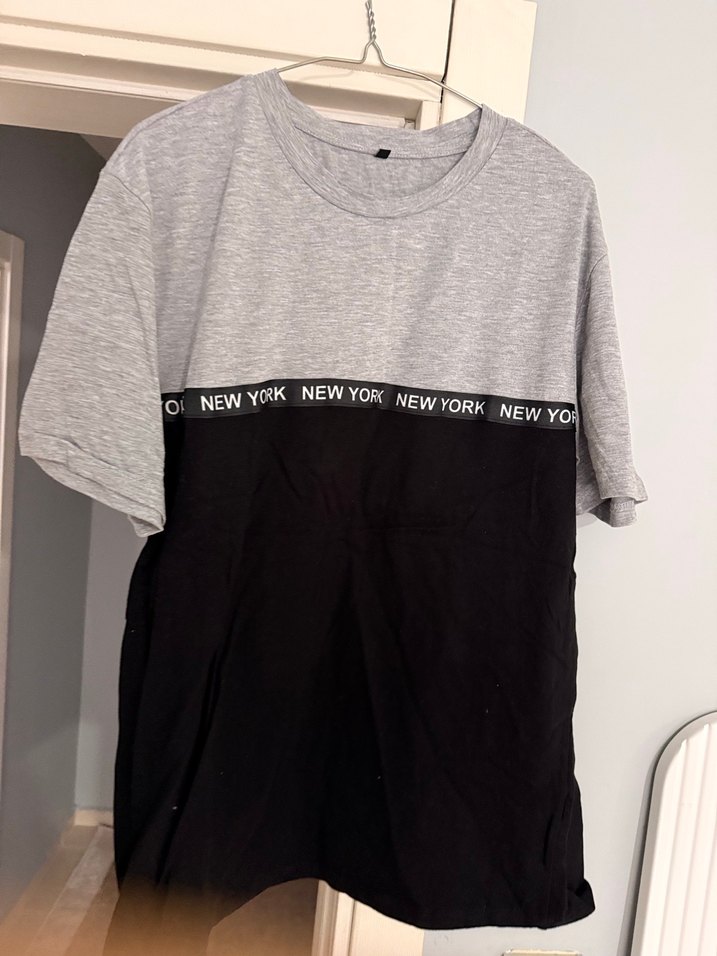 Gri-siyah baskılı pamuklu erkek tişört - Görsel 2