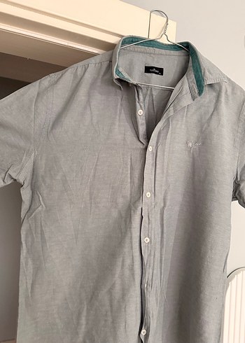 Gri Keten Kısa Kollu Erkek Gömlek - Görsel 2