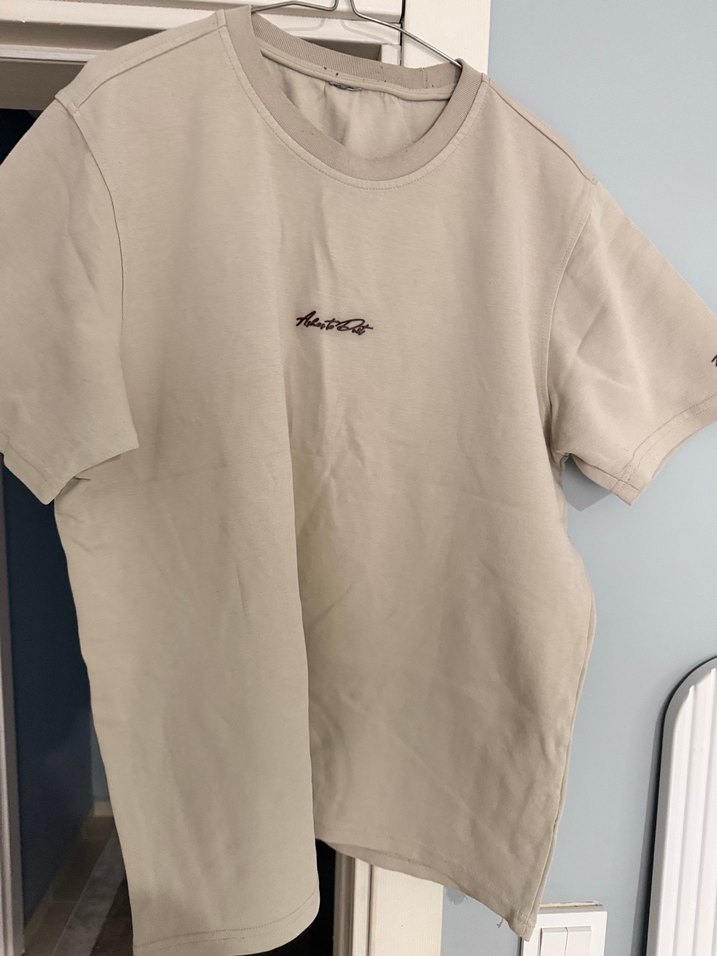 Bej Keten Erkek Tişört - Görsel 3