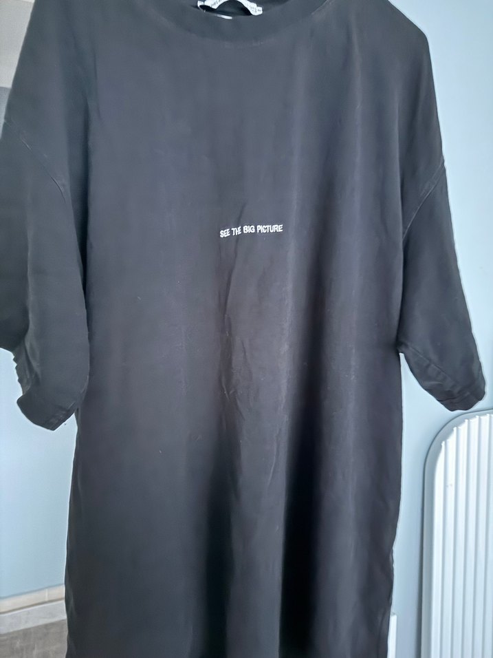 Erkek Siyah Baskılı Keten Tişört - Görsel 2