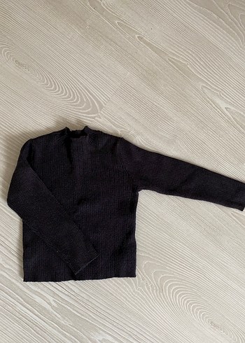 Gri Yüksek Yakalı kız çocuk Triko Kazak - Görsel 3