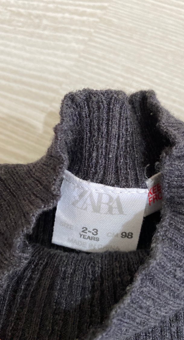 Gri Yüksek Yakalı kız çocuk Triko Kazak - Görsel 2