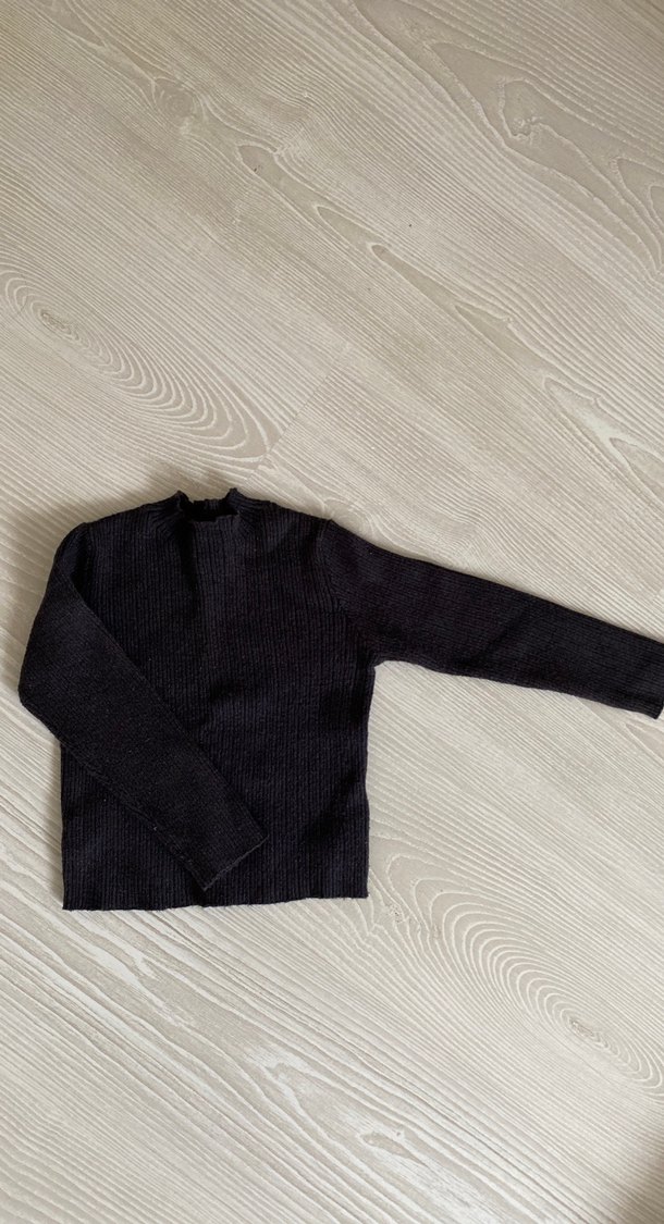 Gri Yüksek Yakalı kız çocuk Triko Kazak - Görsel 3