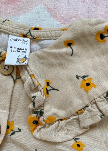 Çiçek Desenli Bej Uzun Kollu Kız Elbisesi - Görsel 2