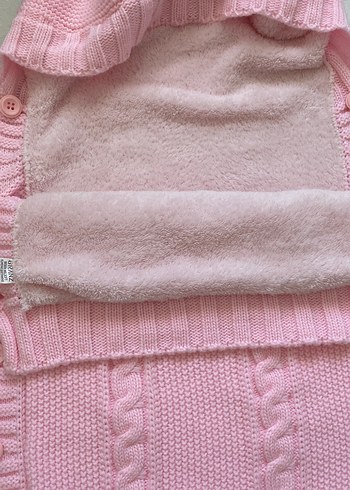 Pembe Örgü Bebek Battaniyesi Kapüşonlu - Görsel 2