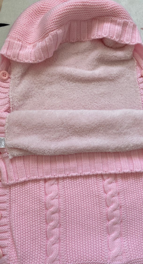 Pembe Örgü Bebek Battaniyesi Kapüşonlu - Görsel 2