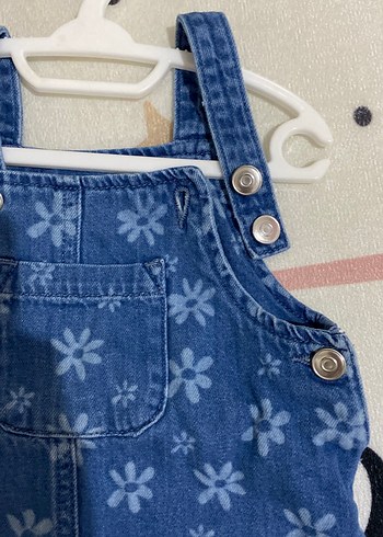 Kız Çocuk Çiçek Desenli Kot Salopet - Görsel 2