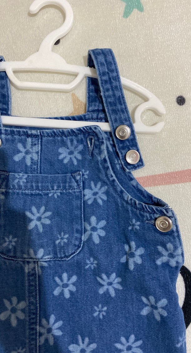 Kız Çocuk Çiçek Desenli Kot Salopet - Görsel 2