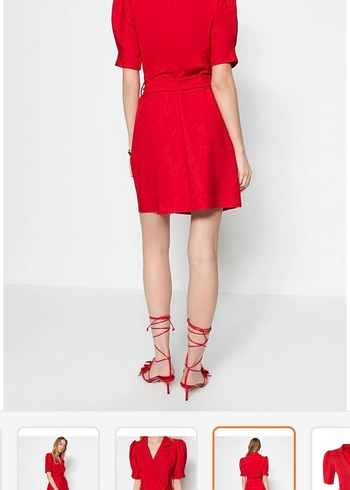 Kırmızı Mini Kuşaklı Kadın Elbise - Görsel 2