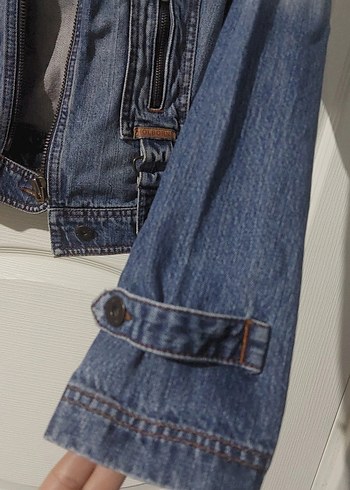 Kadın Mavi Denim Ceket, Normal Boy, Kemerli - Görsel 5