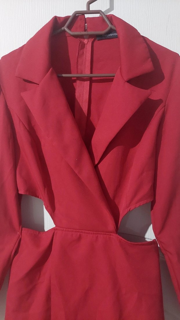 Kırmızı Kadın Uzun Kollu Kesimli Ceket - Görsel 2