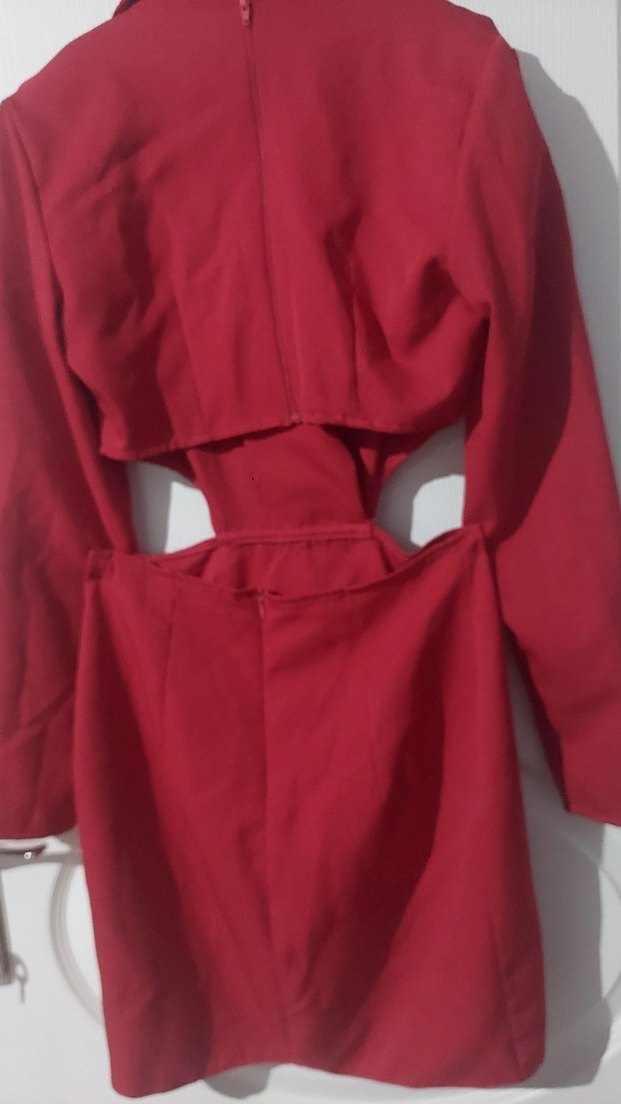 Kırmızı Kadın Uzun Kollu Kesimli Ceket - Görsel 3