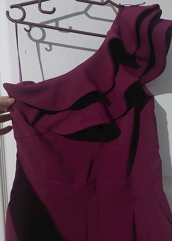 Bordo Drapeli Uzun Kadın Tulum - Görsel 4