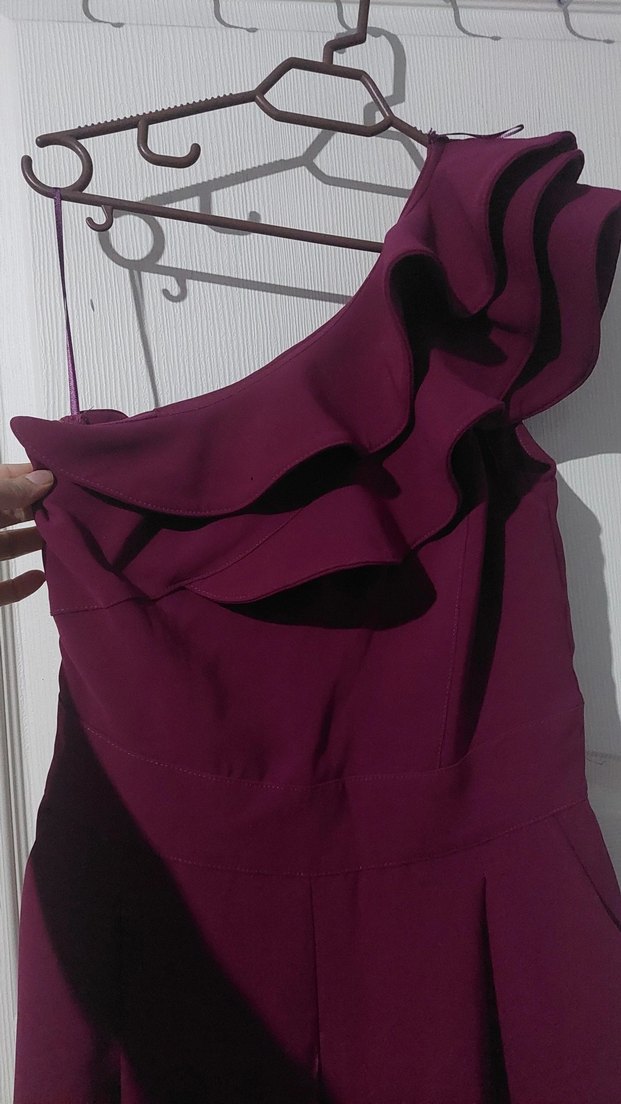 Bordo Drapeli Uzun Kadın Tulum - Görsel 4