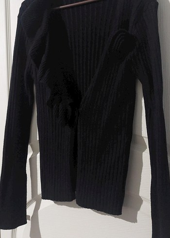 Siyah V Yakalı Uzun Kollu Triko Hırka - Görsel 3