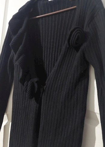 Siyah V Yakalı Uzun Kollu Triko Hırka - Görsel 2