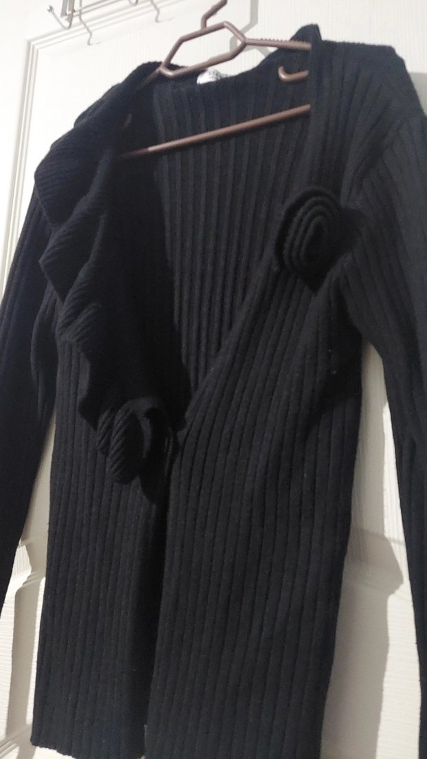 Siyah V Yakalı Uzun Kollu Triko Hırka - Görsel 2