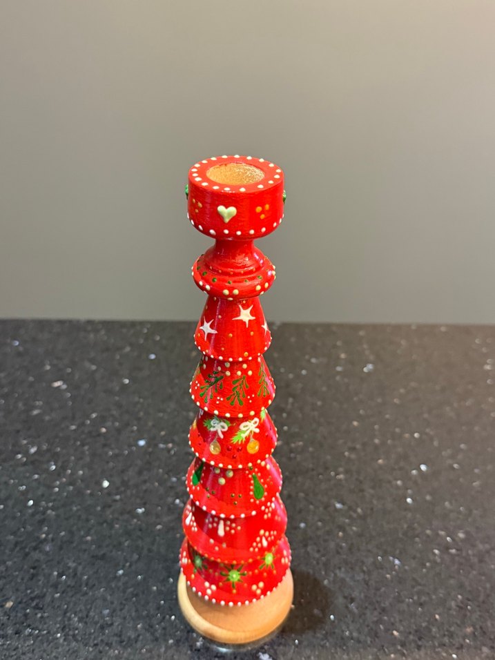 Kırmızı Ahşap Mumluk Şamdan Noel — görsel 5/5
