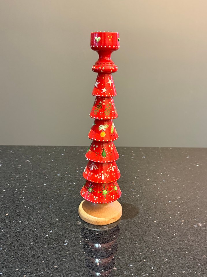 Kırmızı Ahşap Mumluk Şamdan Noel — görsel 2/5