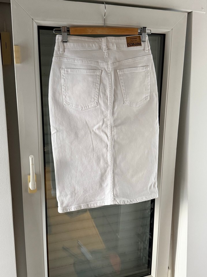 Beyaz Denim Midi Etek — görsel 2/5