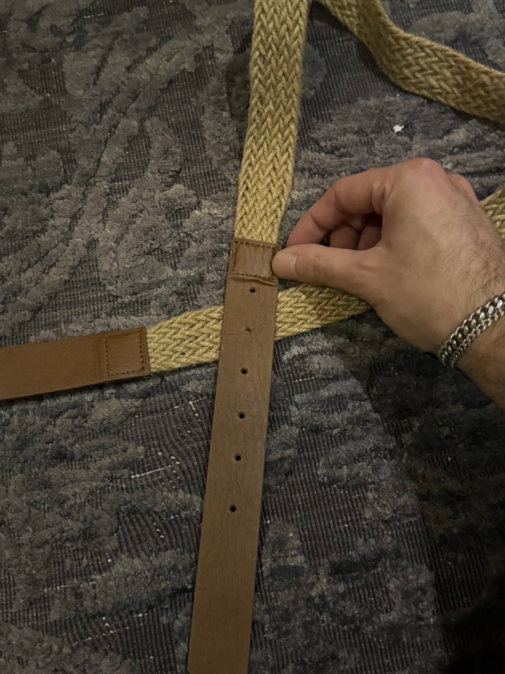 Bej Örgü Deri Detaylı İnce Kemer — görsel 3/3